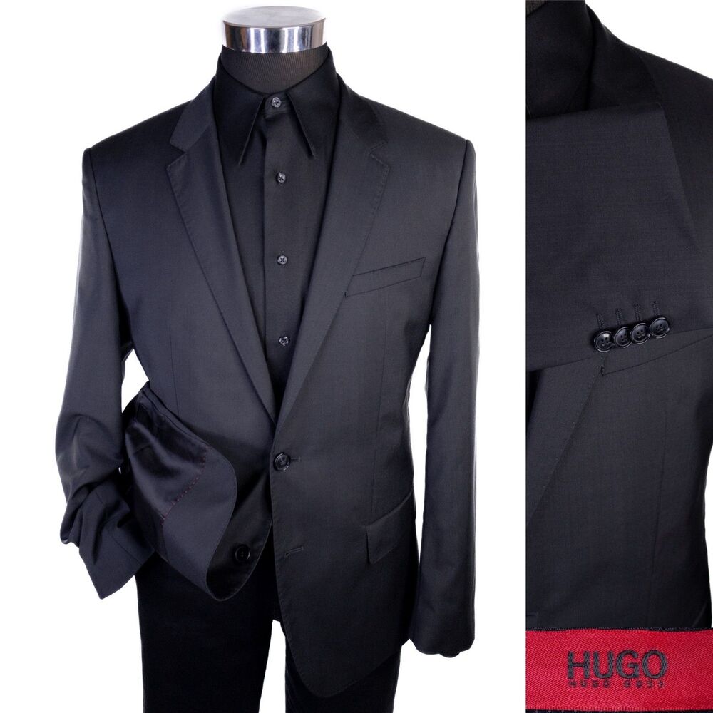 BOSS Hugo Boss Blazer Sport Coat Jacket Men’s 42S Solid Black Wool 2-Button